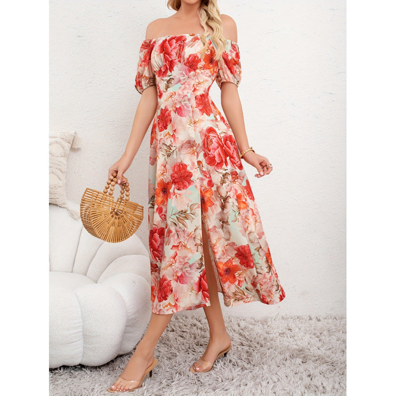 listing: new  original women's elegant floral print off-the-shoulder dress