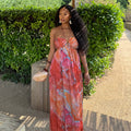European and american women's clothing  autumn new sweet and fresh printed halter backless high-waisted slimming a-line maxi dress