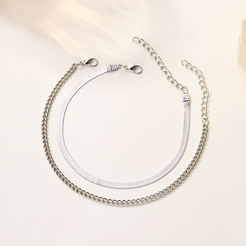 Wholesale alloy double-layer anklets - new european and american style chunky chain jewelry - high-end anklets for women