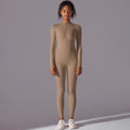 fashionpure color high elastic half-open zipper tight long jumpsuit sports running fitness long sleeves yoga clothes
