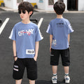 Boys' summer outfit: lightweight short-sleeve sports set - breathable two-piece casual set for older boys - trendy brand