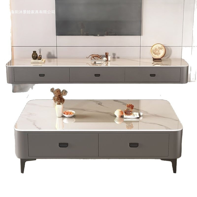 Modern minimalist coffee table living room home  tv stand floor-standing solid wood feel tea brewing integrated small apartment tv cabinet
