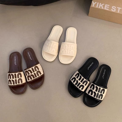 2025 french retro slippers women's flat summer outdoor new korean style fashion roman beach vacation sandals