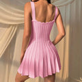 summer new arrival: white knitted cami dress with cinched waist, unique design, sexy pleated mini dress for outerwear