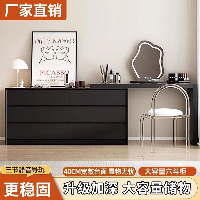 Black light luxury vanity table with drawer cabinet - italian-inspired light luxury bedroom bedside storage cabinet - vintage style mid-century makeup table