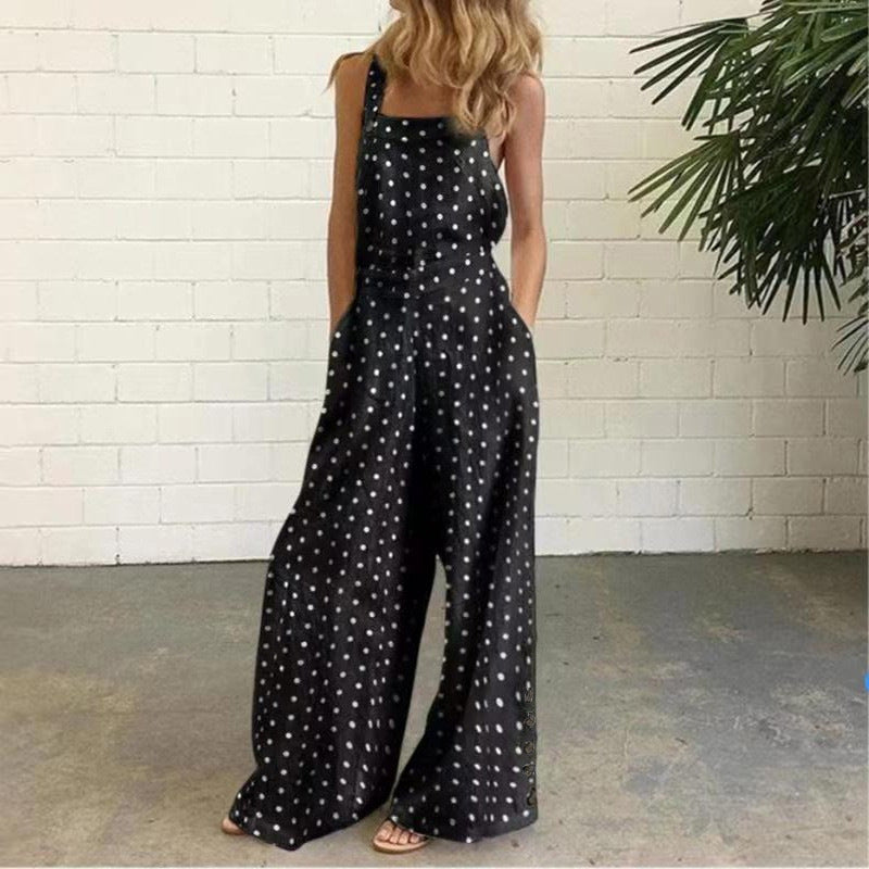 summer cross-border  new european and american fashion digital print loose sleeveless overalls jumpsuit for women