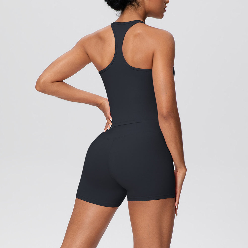 brushed back tight racerback high waist yoga suit sports running fitness shorts suit for women