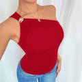 European and american cross-border e-commerce red tank top - summer sleeveless one-shoulder slim-fit metallic detail t-shirt top