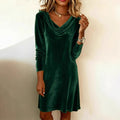 fall/winter fashion cross-border women's new solid color overcoat, swing neck long sleeve sexy velvet dress