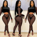 X5561 european and american fashion new women's sexy color block long sleeve cropped top and mesh rhinestone pants two-piece set