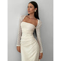 Aliexpress 1688 independent station women's elegant square neck jacquard knitted long sleeve dress gown