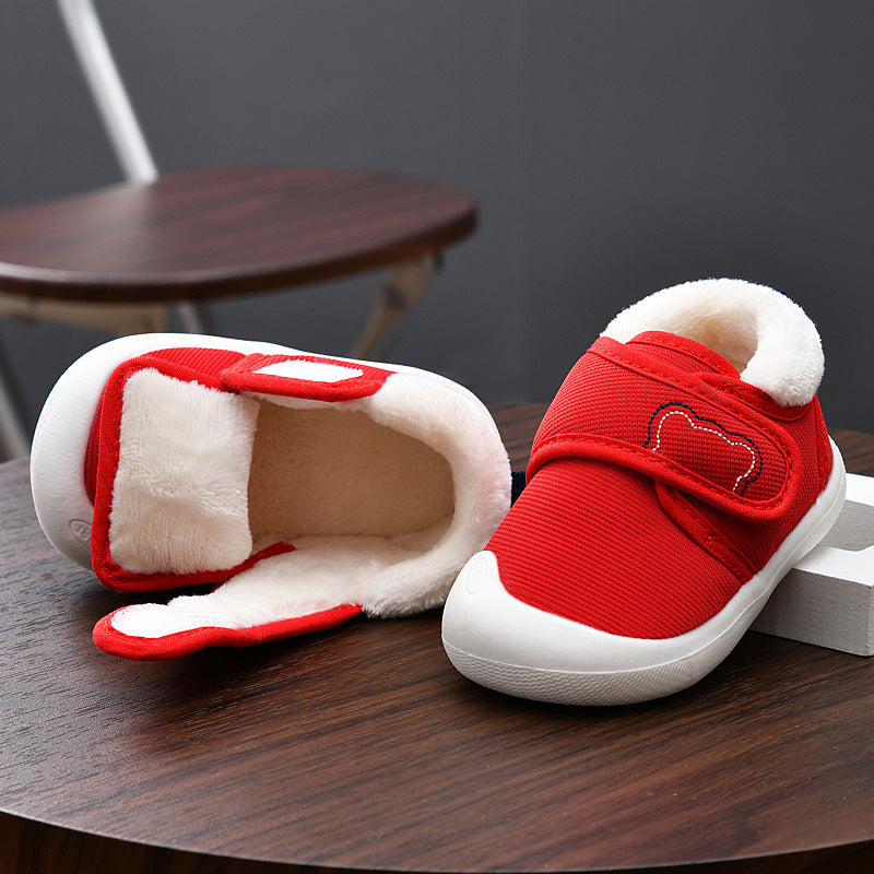 Baby walking shoes for girls, autumn/winter infant shoes, toddler shoes (0-1-2 years), soft sole fleece-lined cotton shoes, baby boy shoes