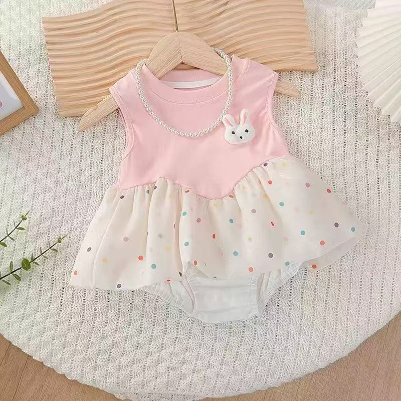 Newborn & infant baby girl summer outfit: adorable romper with princess cake skirt - fresh & sweet one-piece
