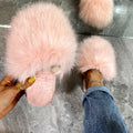 2024fall and winter imitation fox fur k-style baotouflats slippers popular same style outwear fur half slippers for women wholesale