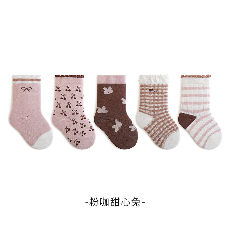 Babylon five-pair kids socks combed cotton breathable type a knee socks socks stripes boneless infant socks