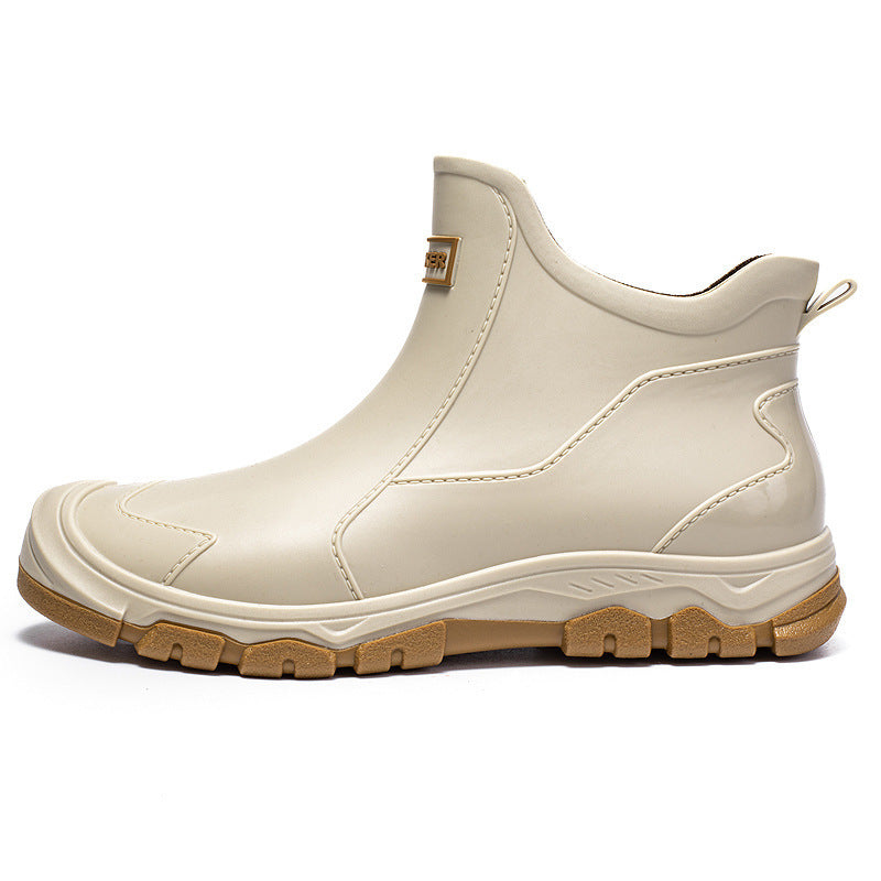Men's rain boots - autumn/winter outdoor fishing waterproof short boots - men's non-slip kitchen/takeout water shoes - fleece-lined cotton boots