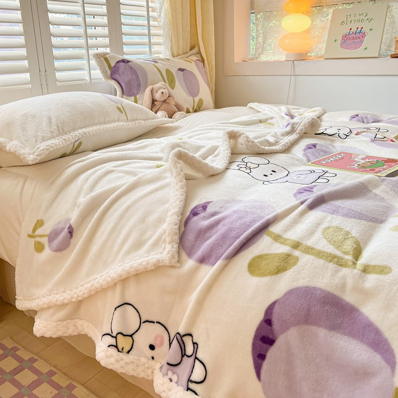 Winter flannel blanket thickened warm coral fleece blanket milk fleece nap blanket office blanket wholesale