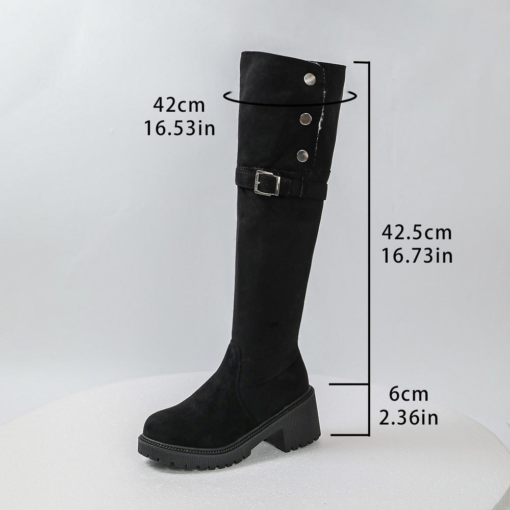 round toe over-the-knee boots for women  winternew arrivalfleece-linedslimming lookthick sole belt buckle high heel slim boots