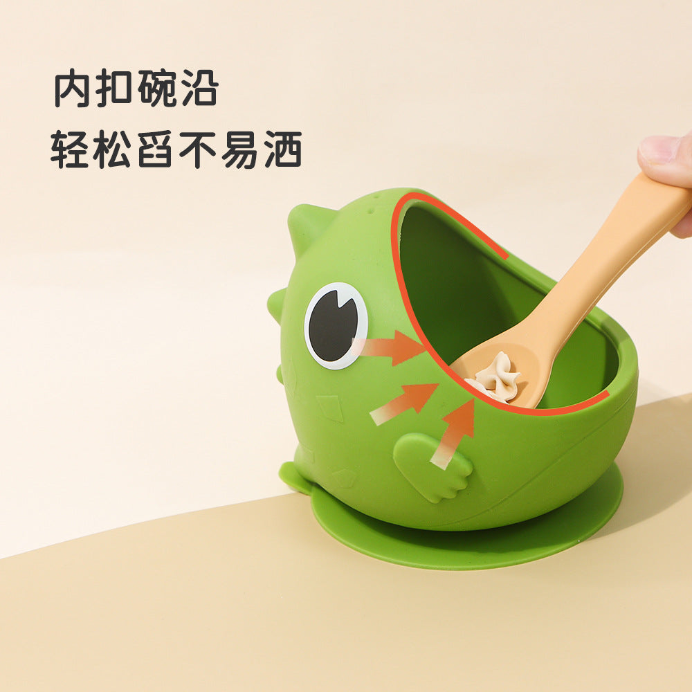 Dinosaur silicone bowl - food grade cartoon baby suction bowl for weaning, steaming, and snacking - drop-proof kids' tableware