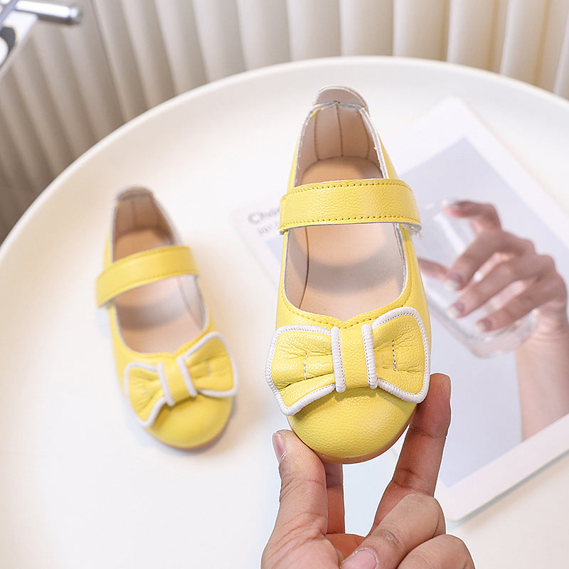 Girls' leather shoes - new spring/autumn  collection: soft-soled crystal princess shoes with bow detail
