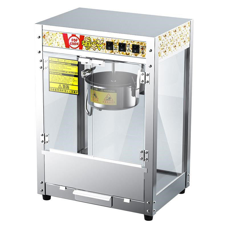 Commercial popcorn machine - flat top, automatic, stainless steel, electric - perfect for street vendors and popcorn shops