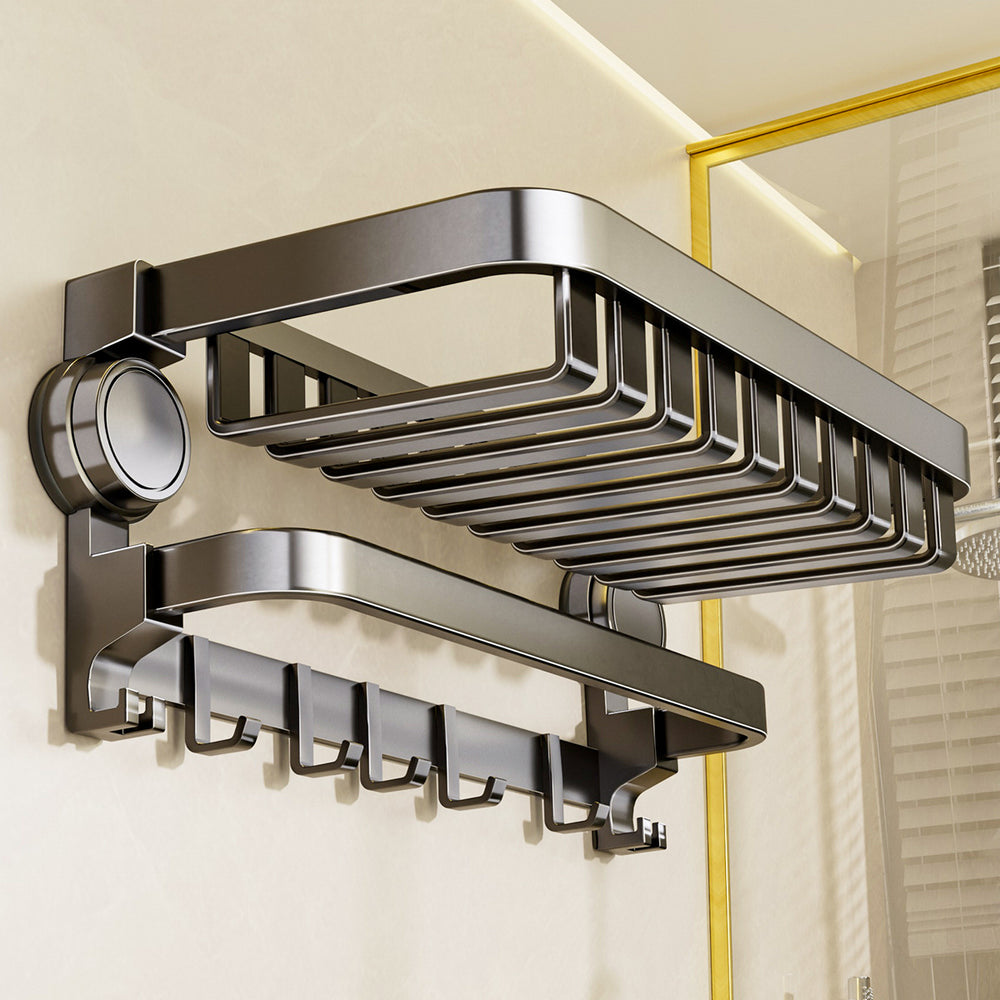 Suction cup mesh basket towel rack bathroom punch-free bath towel rack toilet bathroom wall-mounted foldable bathroom storage rack
