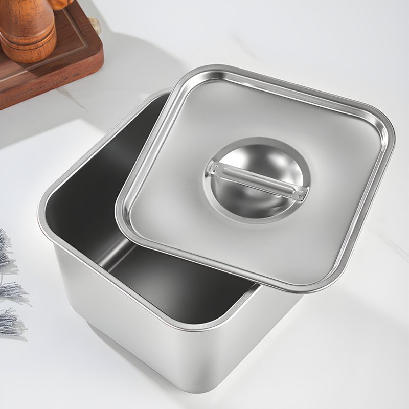 Stainless steel square container with lid - ideal for cafeteria, kitchen, seasoning, condiment, and commercial use - sauce dispenser, jam bowl