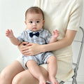 Baby summer outfit: lightweight newborn boy romper - short sleeve striped oxford style - first birthday super cute onesie