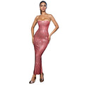 C6962 cross-border   independent station fashion women's solid color hot diamond sleeveless dress length