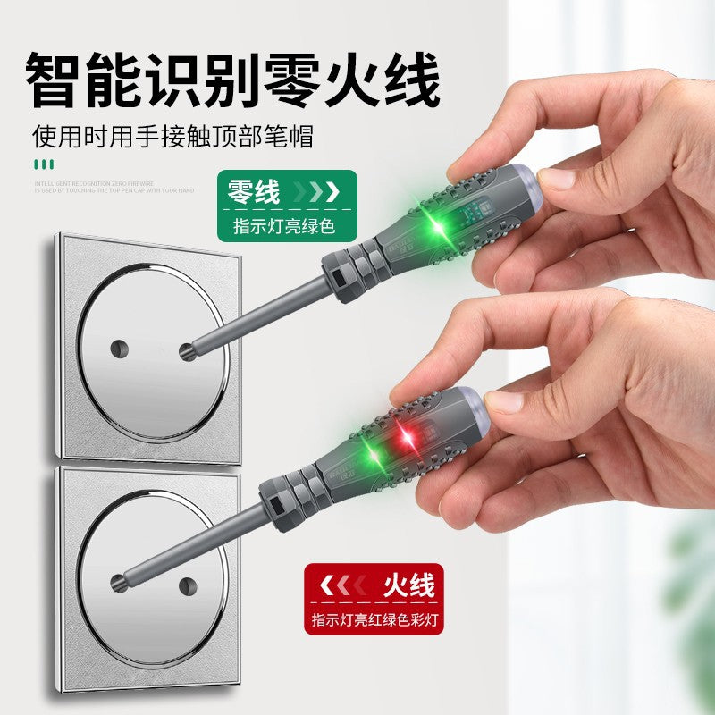 Electrician's multifunctional test pen - household use, cross & slotted, led breakpoint detection, rubberized grip, inspection with magnetic screwdriver