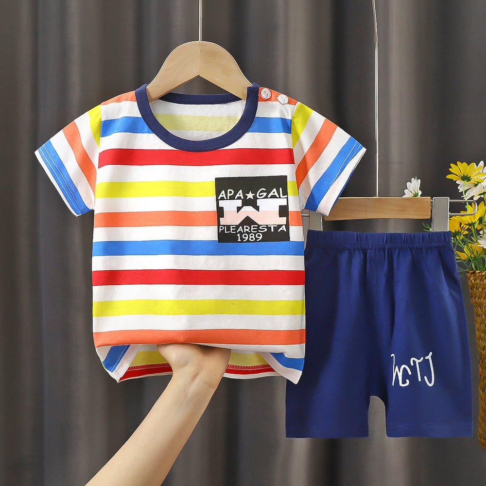 Kids' short-sleeve and shorts set - toddler & children's summer pure cotton underwear - boys' & girls' crew neck t-shirt