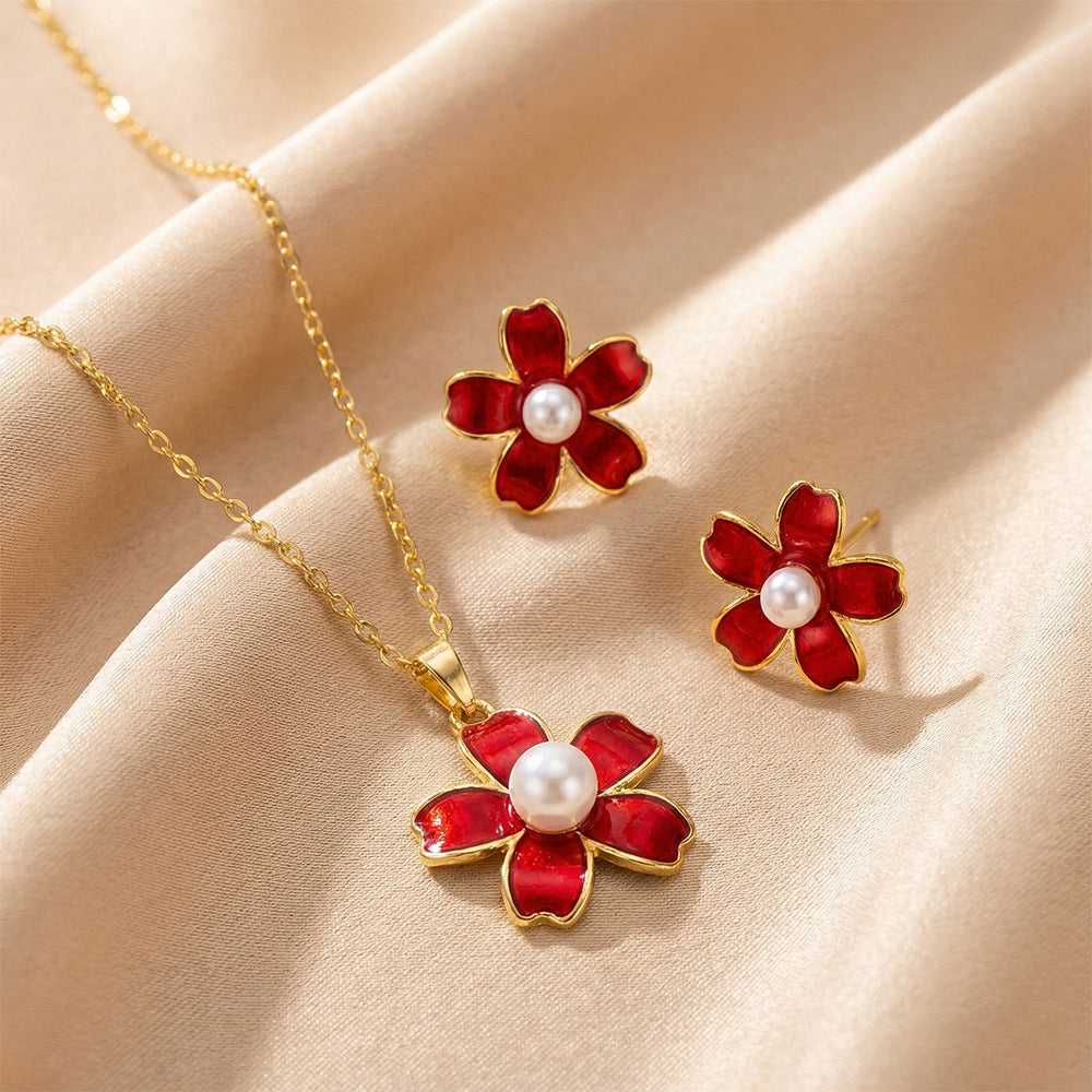hot-selling copper inlaid zirconium drop oil camellia pearl necklace for women accessible luxuryfashioneasiest for matchelegant clavicle chain suit