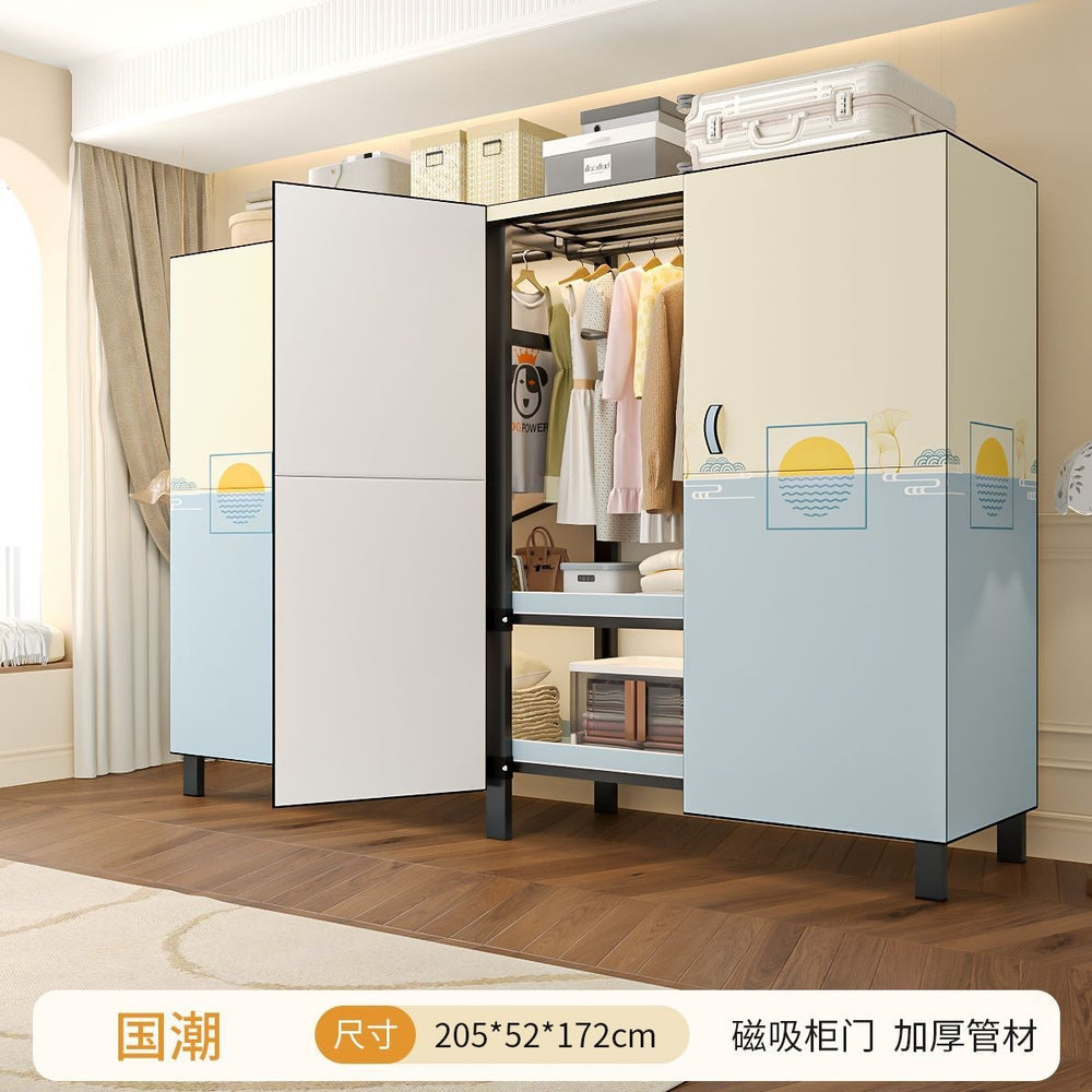 Easy-to-assemble, foldable wardrobe for bedrooms, ideal for home use or rental properties. dustproof, moisture-proof, with reinforced construction, fully sealed, and mildew-resistant. features a convenient swing-out door