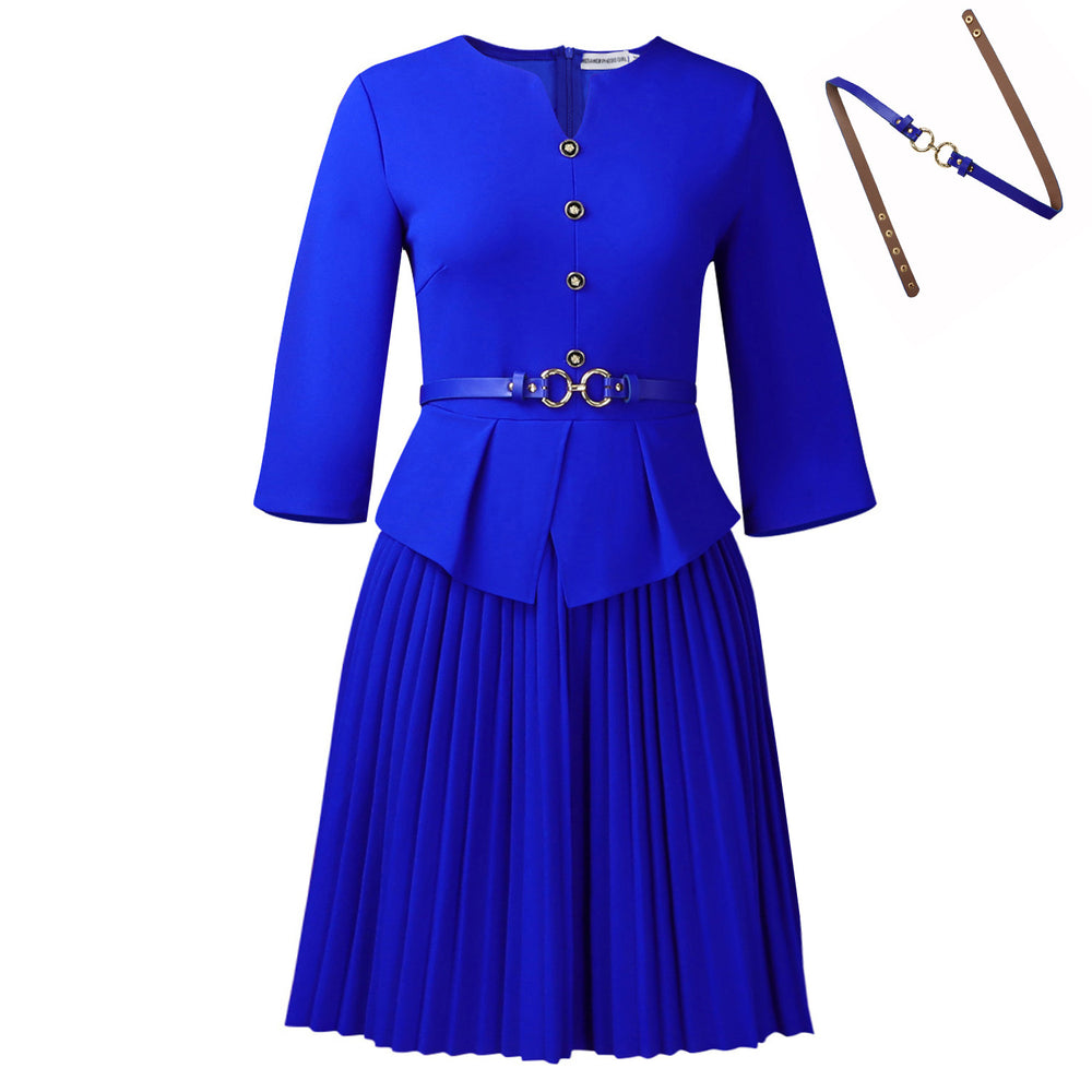 D595 in-stock european and american women's clothing cross-border  new style three-quarter sleeve fashionable elegant pleated export dress