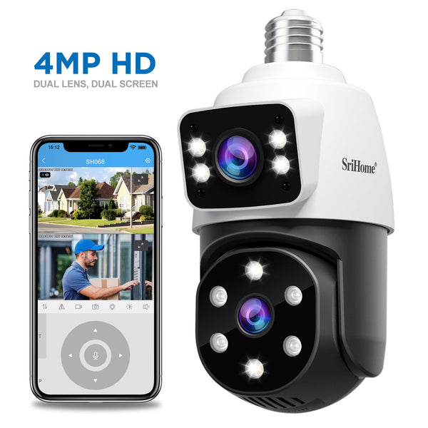 Srihome400万高清监控摄像头枪球联动双目灯泡网络摄像机WIFICCTV