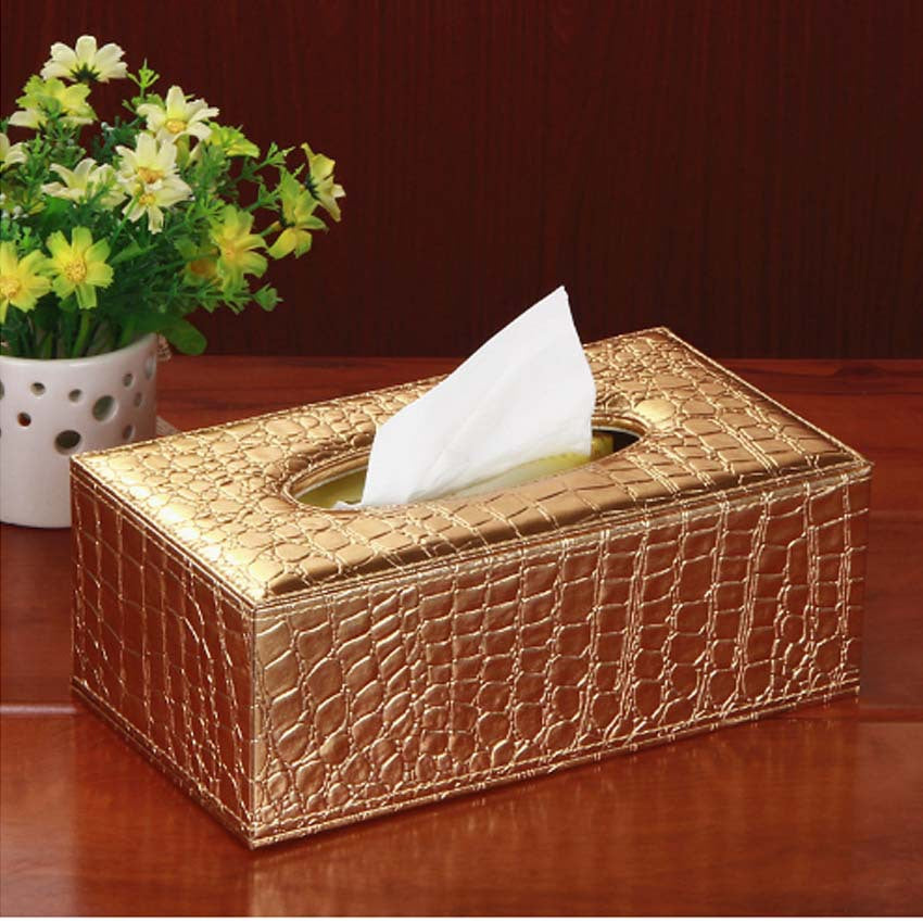 European desktop leather tissue box, creative family car grid paper box, restaurant black alligator pattern paper box