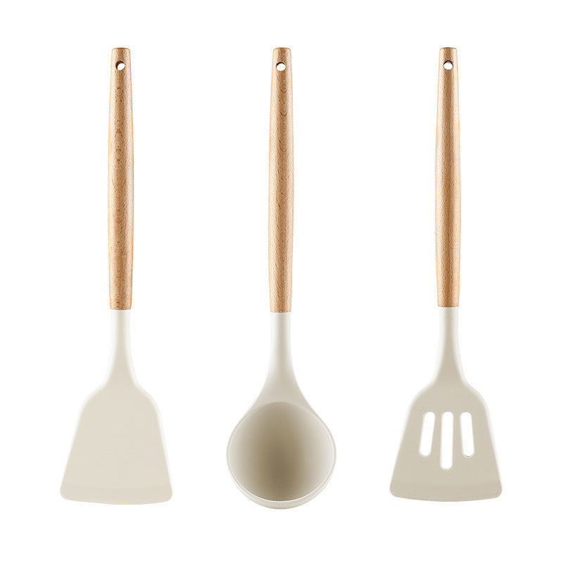 Wooden handle oven mitts silicone spatula high temperature resistant non-stick pan cooking spatula soup spoon frying spatula for home kitchen cooking spatula