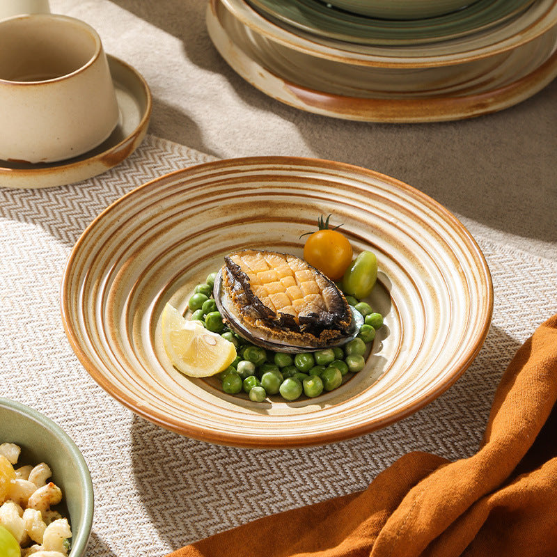 Vintage chic ceramic dinnerware - restaurant & hotel grade, unique ribbed design, steak & western cuisine plates, high-style deep dishes for home use