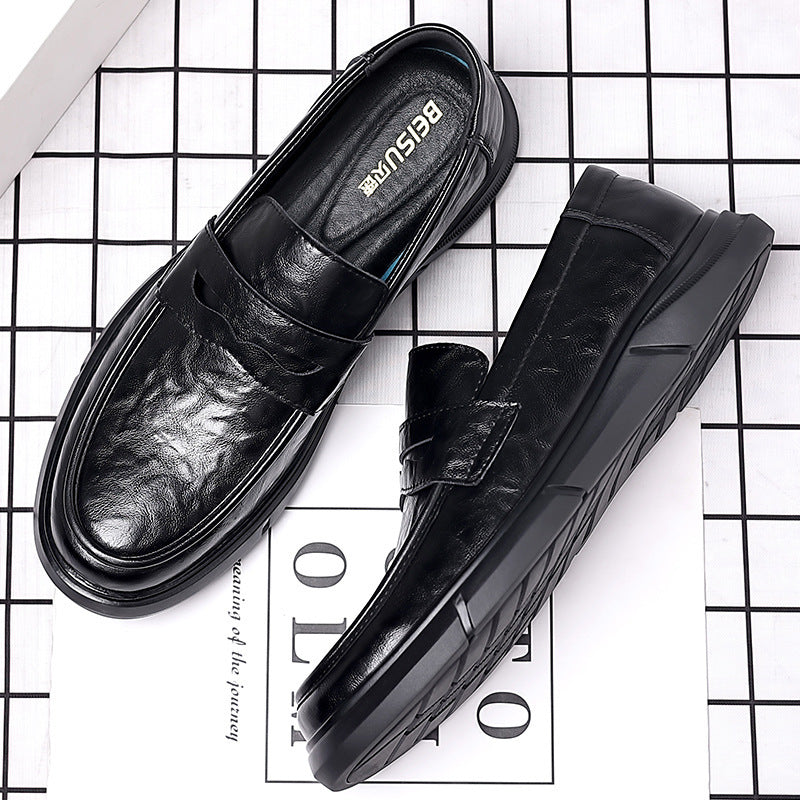 Casual leather shoes for men spring live broadcast british business formal wear hand-grabbed pattern soft leather soft bottom slip-on men's leather shoes