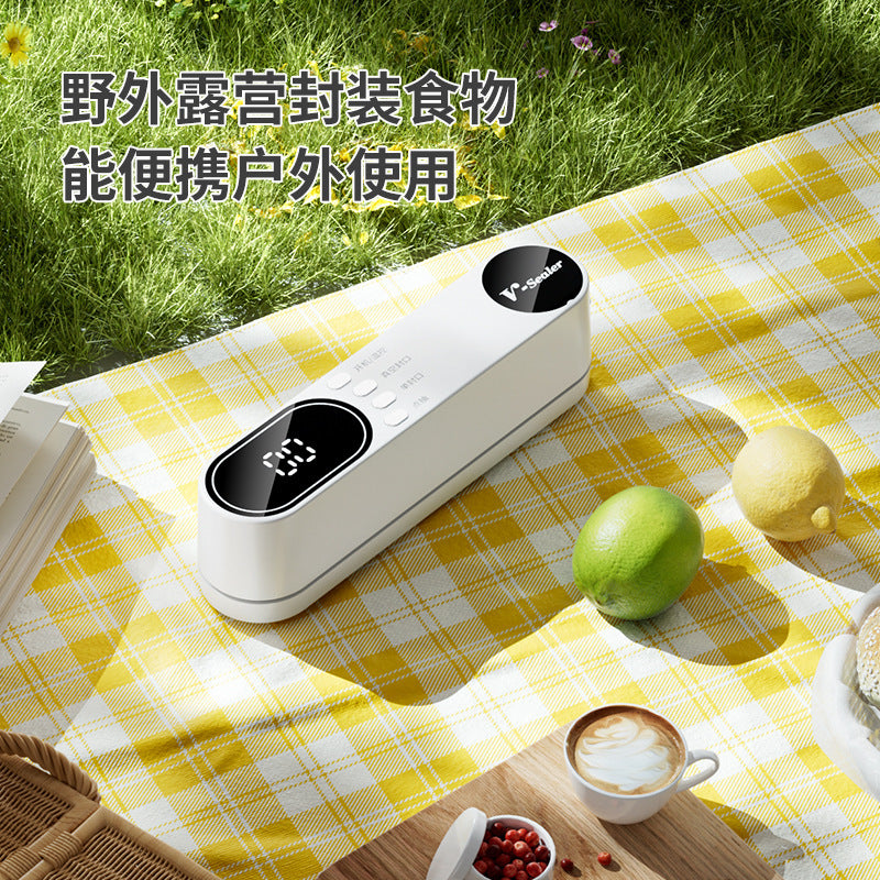 Fully automatic mini rechargeable vacuum sealer - digital display, home food packaging machine, wet & dry use, freshness preservation