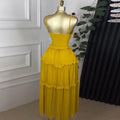 Fashion cross-border women's clothing  summer new style elegant holiday style waist-cinching fungus edge large skirt suspender dress