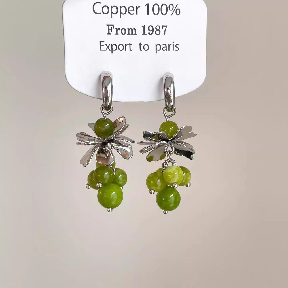 Forest style summer green grape bunch earrings for women, cool and niche, high-end earrings, stylisheasiest for matchelegant earrings