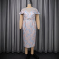 New arrivalfashion silmdress elegance jacquard ruffle sleeves patchwork mesh hot diamond waist bag hip skirt dress
