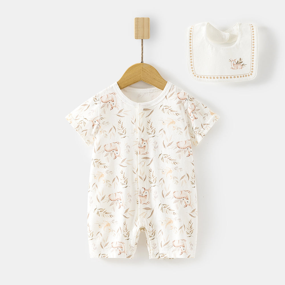 Babibele baby short-sleeve romper - lightweight summer bodysuit for infants & toddlers - perfect for air conditioning - includes bib!