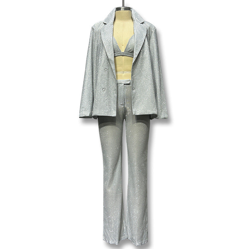 export hot seller: european and american ins style trendy casual suit set - blazer, underwear, and dress pants (3-piece set)