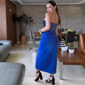 European and american style denim dress  cross-border women's fashion hot girl tube top single-breasted slit hip skirt