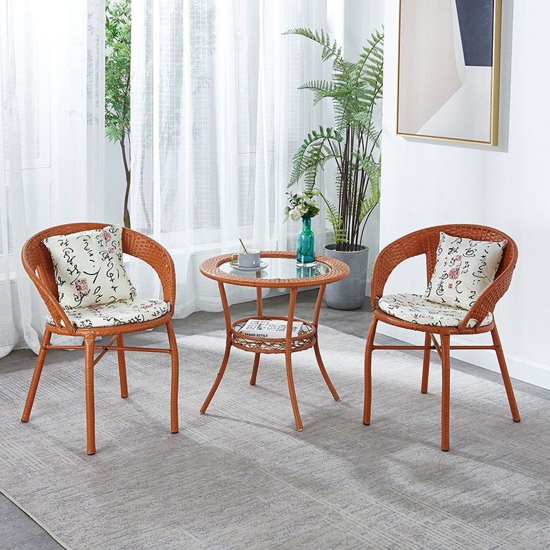 Balcony for home small coffee table house courtyard rattan tea table and chair combination outdoor open-air rattan chair three-piece small round table