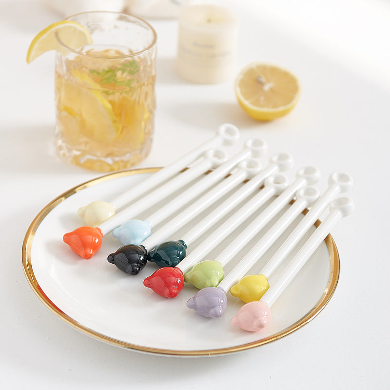 Amazon macaron color ceramic stirring stick classy high temperature resistant juice coffee stirring underglaze color coffee spoon