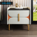 Nordic light luxury sintered stone nightstand, minimalist modern leather bedroom bedside table, solid wood upholstered, ultra-minimalist light luxury style