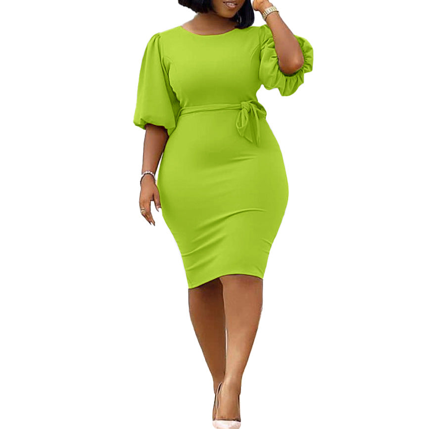Q074 women's foreign trade dress  new arrival   high-waisted elegant plus size cross-border african european and american style dress